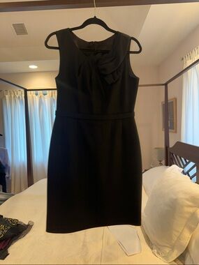 Theory Black Sleeveless Sheath Dress with Neck Bow